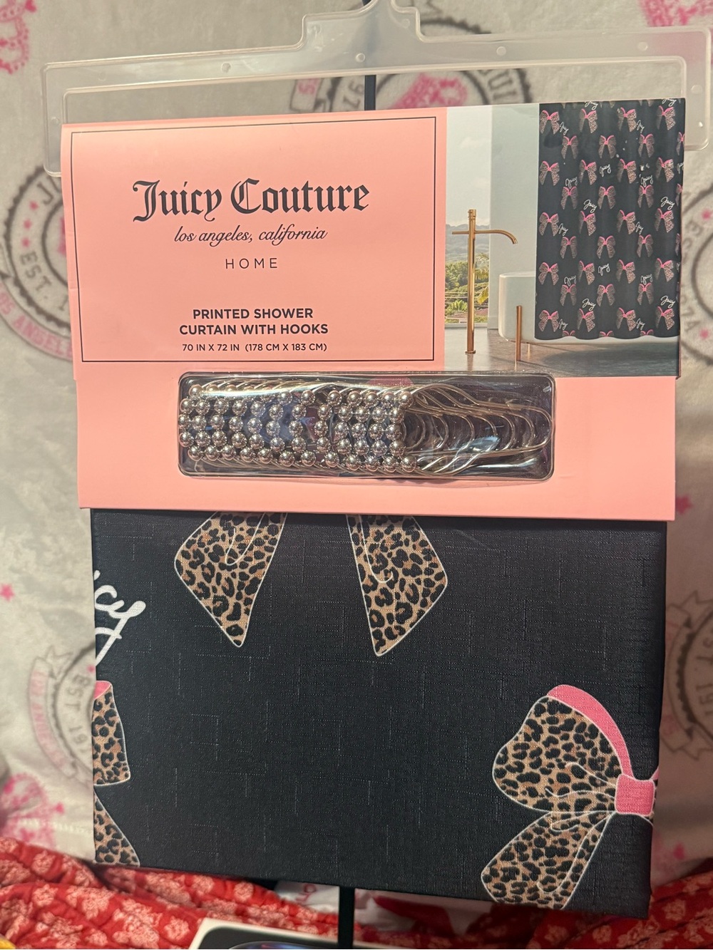 Juicy Couture Black Leopard Bows  Shower Curtain With Hooks